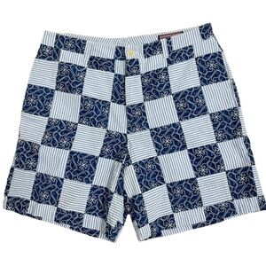 Vineyard Vines Men’s 35 Patchwork Print Shorts Preppy Blue Whale Seersucker